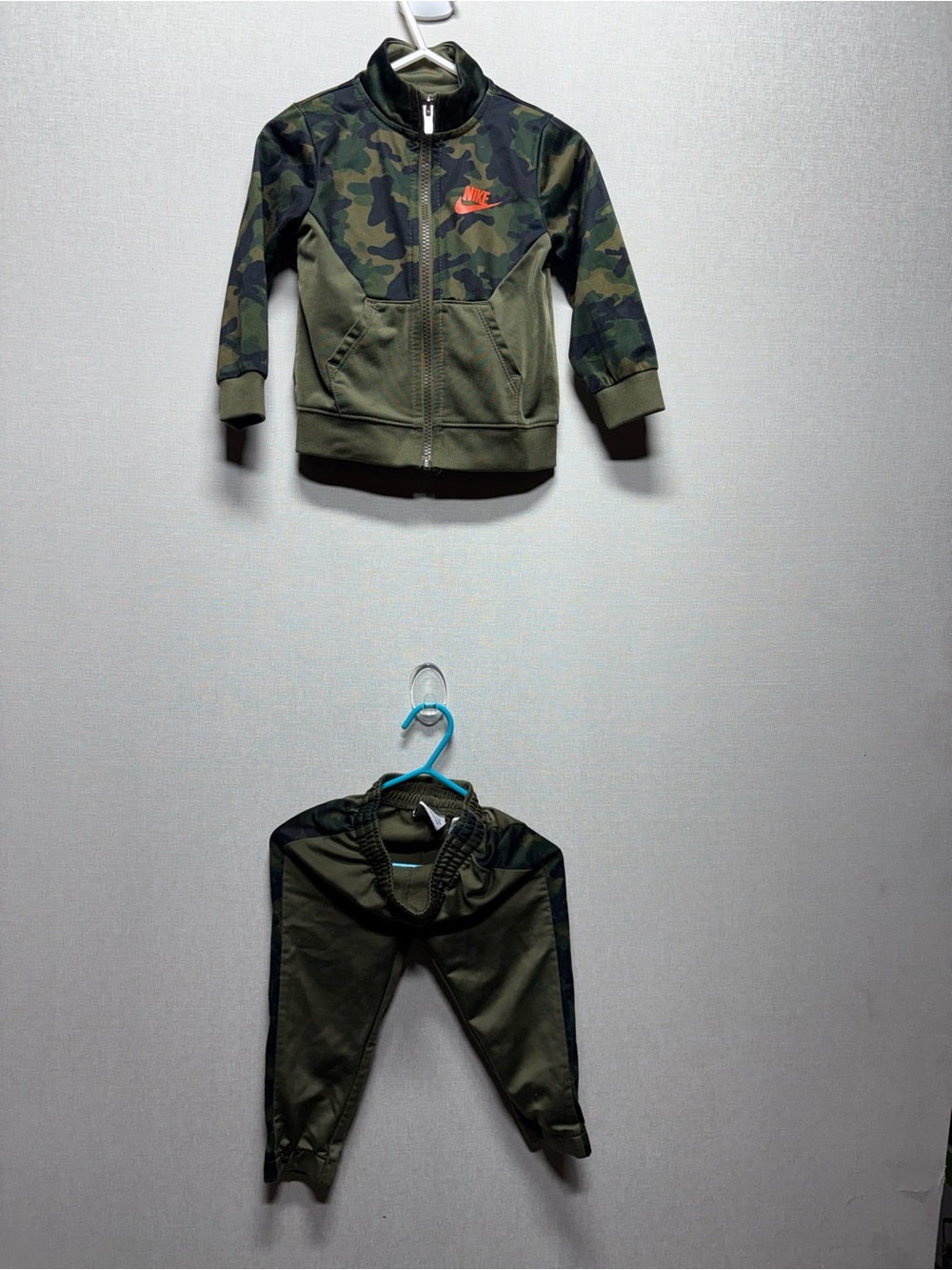 Nike Olive Camo Zip Jacket and Pants Set with Orange Logo